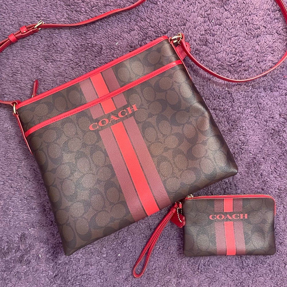 Coach Varsity Stripes File Crossbody bag and Hand bag Set